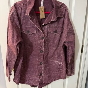 Zenana Outfitters Vintage Wash Jean Jacket in Purple